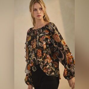 Floral ruffled peasant blouse NWT